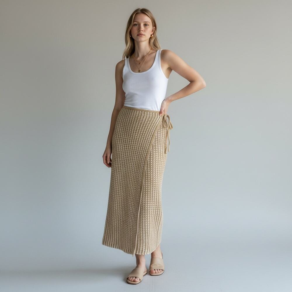 Aerie Crochet Wrap Sarong Skirt NWT Womens Sz XS/S Koko Brown Resort Knit Chic